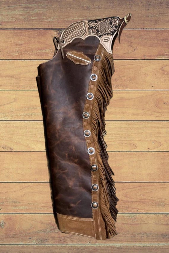 Handmade Fringed Leather Western Chaps: Custom Sand Color Suede