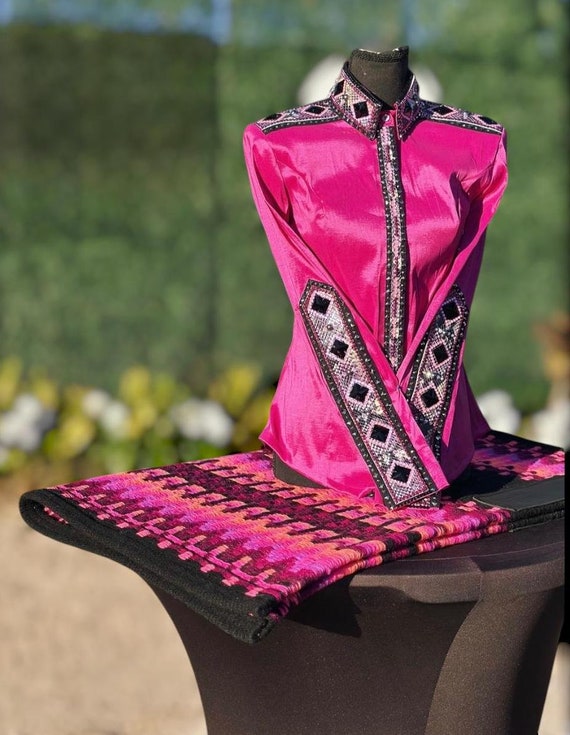 Western Custom Rodeo Queen, Showmanship, Horsemanship , Western Pleasure Show Shirt & Women Rail Jacket. (Shirt/Pad)