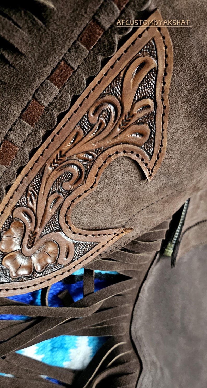 Custom Fringed Leather Chaps: Handmade Western Wear image 2
