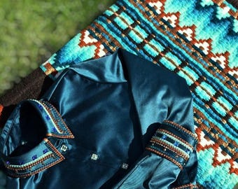 Camisa y chaqueta de riel para mujer con diseño de reina del rodeo personalizado del oeste, exhibición, equitación, exhibición de placer occidental.