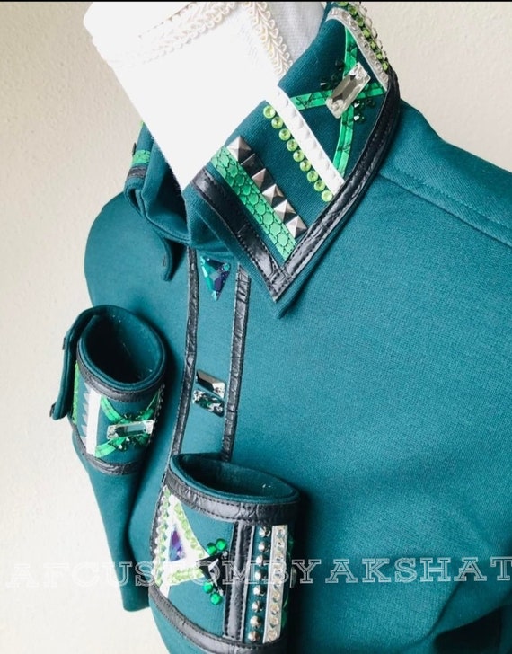 Custom Western Show Shirt: Rodeo Queen Green Embellished Rail Shirt