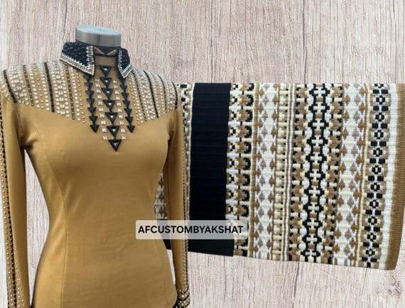 Silent storm or purple evening-Showmanship Set Champagne Performance Shirt with Black n Silver Stud Detail & Coordinating Handwoven Wool Pad