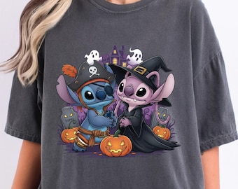 Halloween Stitch Shirt, Disney Stitch Tee, Stitch and Angel Matching Halloween Tee, Spooky Stitch Tee, Kids Halloween Stitch Tee, Family Tee