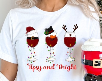 Camisa borracha y brillante, camisa de vino de Navidad, camisa de Navidad, regalo de Navidad, camisa de saludos al año nuevo, camisa de vino, regalo para los amantes del vino