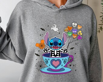 Halloween Stitch Hoodie, Disney Halloween Hoodie, Halloween Stitch, Stitch Coffee Hoodie, Halloween Hoodie, Trick Or Treat, Stitch Balloon