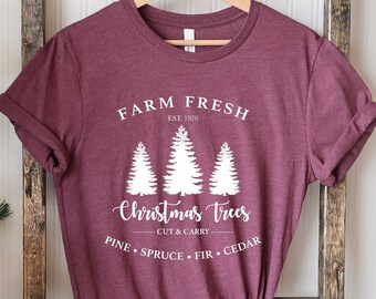 Camisa de árboles de Navidad frescos de granja, camisa de Navidad, regalo de Navidad, camisa de árboles de Navidad, camisa de invierno, camisa de mujer de Navidad, regalo para ella