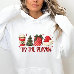 Tis The Season Hoodie, Merry Christmas Hoodie, Cute Santa Hoodie, New Year Hoodie, Xmas Hoodies, Christmas Gifts For Women, Xmas Sweatshirt