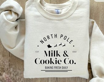 Sudadera de North Pole Milk and Cookie Company, suéter navideño para hornear, camiseta navideña con galletas, suéter de pan de jengibre, regalo navideño