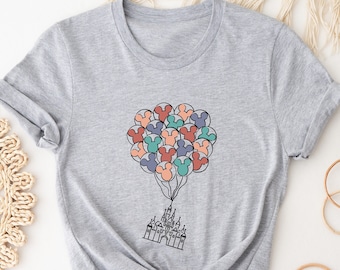 Mickey Balloons Disney Castle Shirt, Up House, Disney Castle Shirt, Adventure Is Out There Disney Vacation Shirt, Disney Matching Family Tee