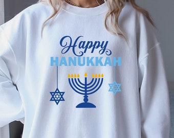 Happy Hanukkah Hoodie, Hanukkah Crewneck Sweatshirt, Hanukkah Sweatshirt, Hanukkah Sweater, Cute Jewish Holiday Sweatshirt Hanukkah Gift