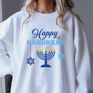 Happy Hanukkah Hoodie, Hanukkah Crewneck Sweatshirt, Hanukkah Sweatshirt, Hanukkah Sweater, Cute Jewish Holiday Sweatshirt Hanukkah Gift