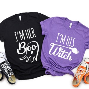 Halloween Couple Shirt, I&#39;m Her Boo I&#39;m His Witch Shirt, Halloween Shirt, Funny Halloween Shirt, Trick Or Treat, Matching Halloween Shirt
