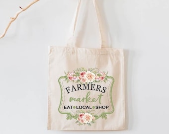 Farmers Market Tote Bag, Reusable Grocery Bags, Organic Cotton Canvas Grocery Shopping Bags, Gift For Her, High Quality Grocery Tote Bags