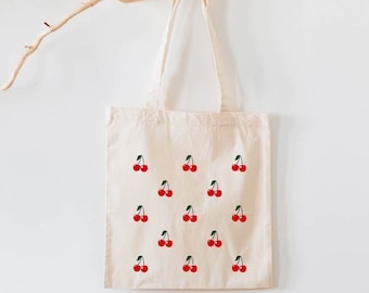 Cherry Tote Bag, Cherry Lover Gift, Spring Tote Bag, Summer Bag, Eco Friendly Bag, Reusable Tote Bag, Farmers Market Tote Bag, Cherry Bag