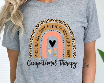 Camisa de terapia ocupacional, camisa OT, camisa arco iris ocupacional, camisa ocupacional, camiseta OT, camisa de terapeuta de Cota, camisa de leopardo terapeuta