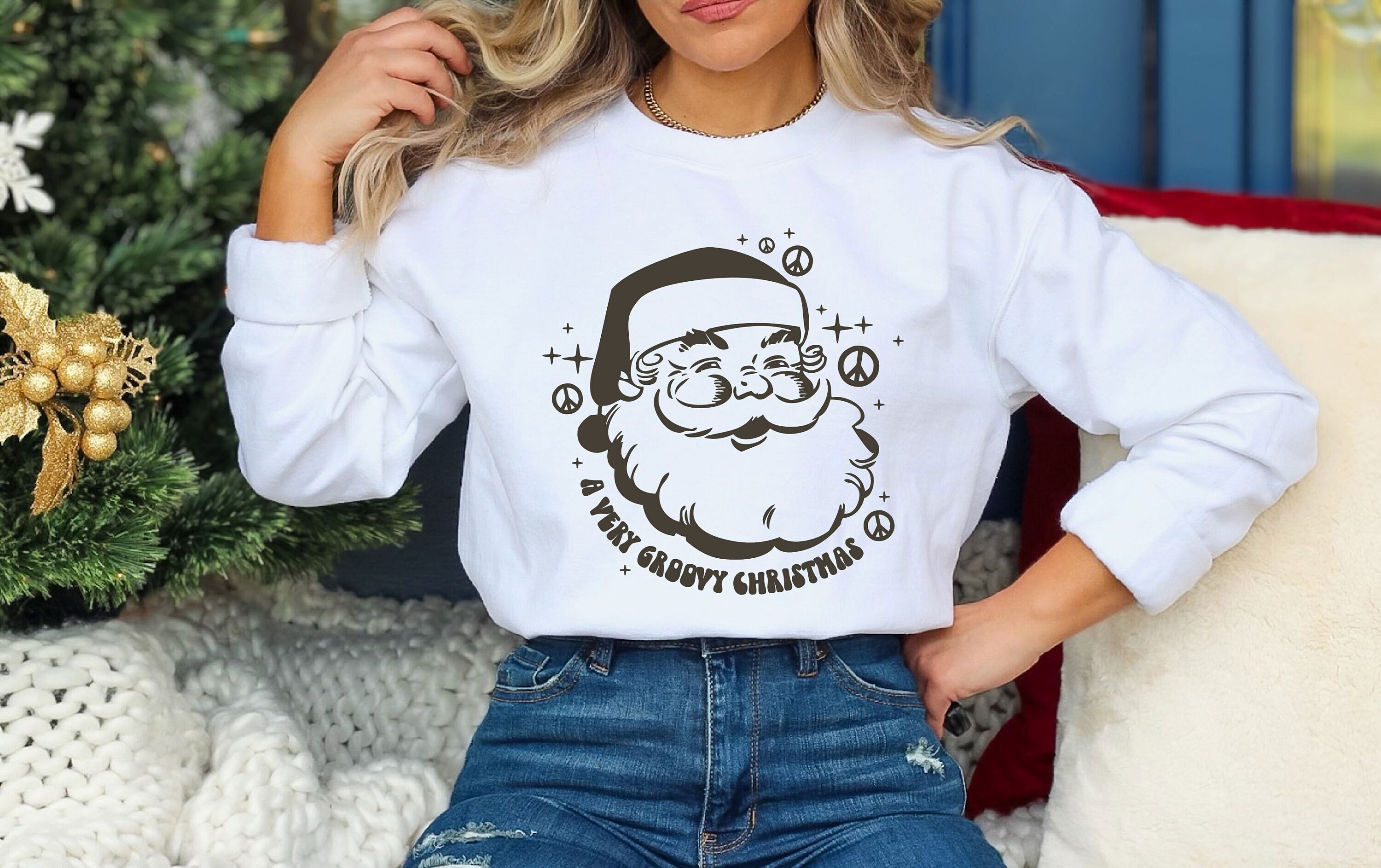 A Very Groovy Christmas, Santa Sweatshirt, Vintage Santa Hoodie
