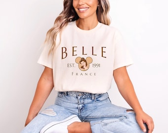 Disney Belle Shirt, Disney Castle, Watercolor, Disney Princess Belle Shirt, Minnie Mouse Head Themed, Disney Matching, Princess Belle Shirt