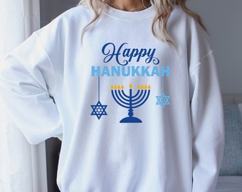 Happy Hanukkah Hoodie, Hanukkah Crewneck Sweatshirt, Hanukkah Sweatshirt, Hanukkah Sweater, Cute Jewish Holiday Sweatshirt Hanukkah Gift