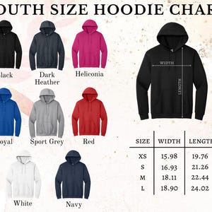 a picture of a youth size hoodie chart
