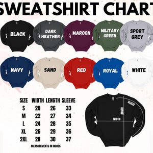 sweatshirt chart with different colors and sizes