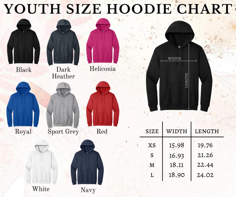 a picture of a youth size hoodie chart