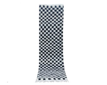 karierter Teppichläufer, Berber Teppich Läufer, Teppichläufer, Schwarz-Weißer Teppich, Wollteppich, karierter Teppich, weicher Wollteppich
