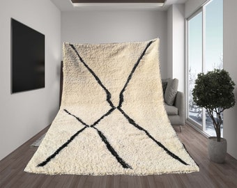 Berber rug, beni ourain rug, Moroccan rug, teppich, authentic rug, hand-woven rug, white and black lines, wool 8x10 , 9x12 , custom size