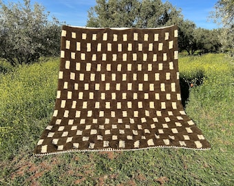 Moroccan brown rug, 8x10 feet, beni ourain rug, custom rug, brown and white  Moroccan rug, handmade rug, Berber rug, soft wool, unique