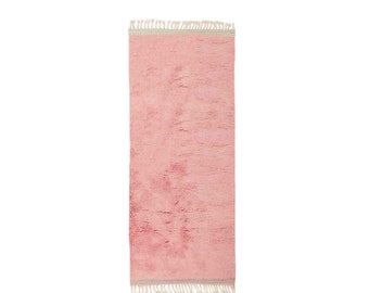 Pink runner rug, soft wool runner, runner custom rug, pink moroccan runner rug, handmade hallway rug, berber rug, softpink wool rug
