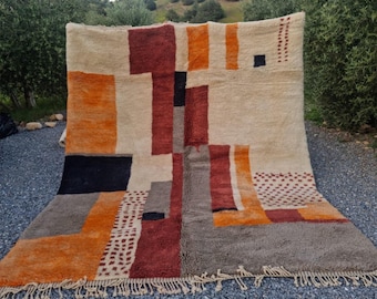 Handmade Moroccan Wool Rug, Beni Mrirt Style, Geometric Design (246x320 cm) - handmade rug, Berber rug, soft wool, soft area natural color