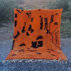 Orange soft rug, berber teppich, Area moroccan rug, orange and black, luxury mrirt rug, high quality, beni ourain rug, custom handmade rug