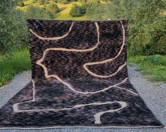 soft moroccan rug, black moroccan handmade rug, mrirt area rug, beni ourain style, berber teppich carpet, custom rug, soft wool, white lines