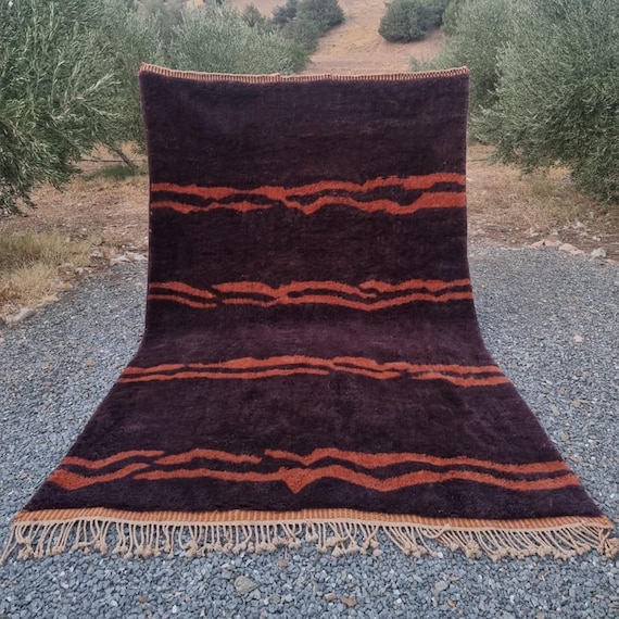 soft moroccan rug, black wool - Black and orange wool- handmade rug, mrirt area rug, beni ourain style, berber teppich carpet, custom rug