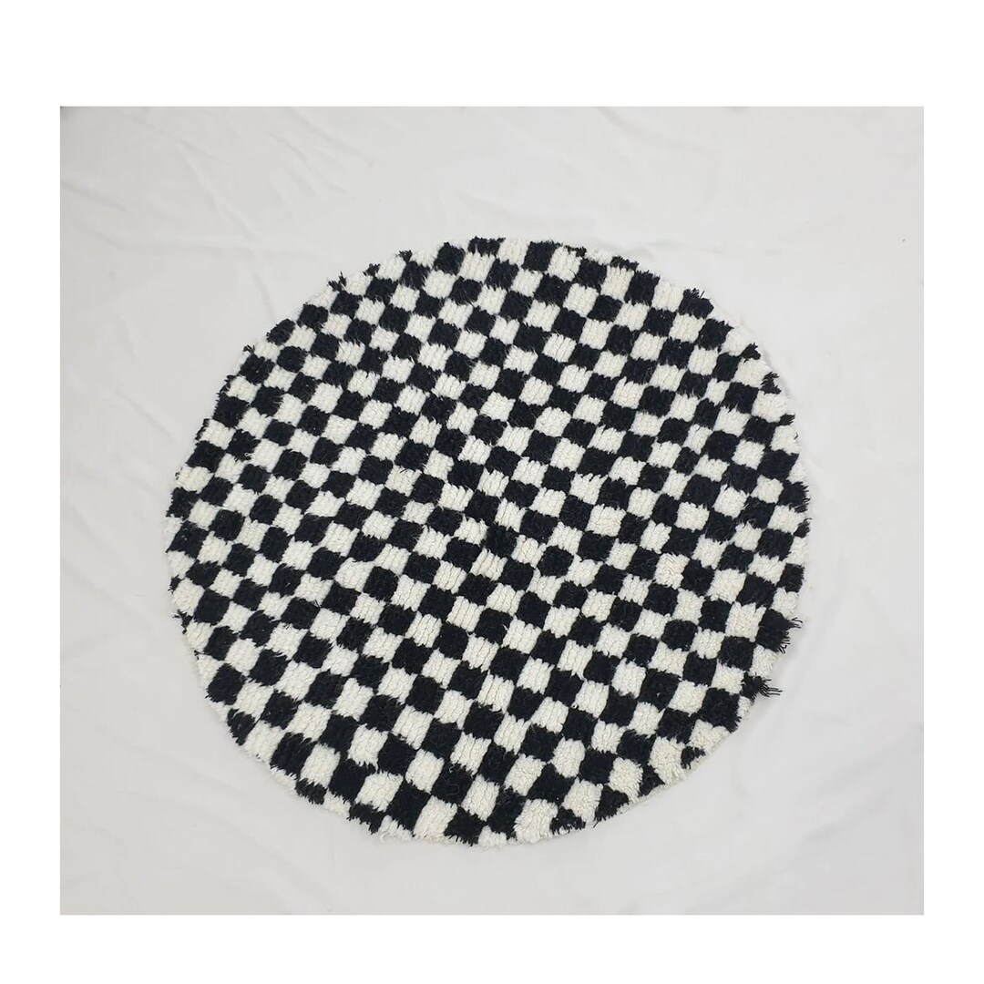 Checkered Round Rug, Black and White, Luxury Mrirt Rug, High Quality ...