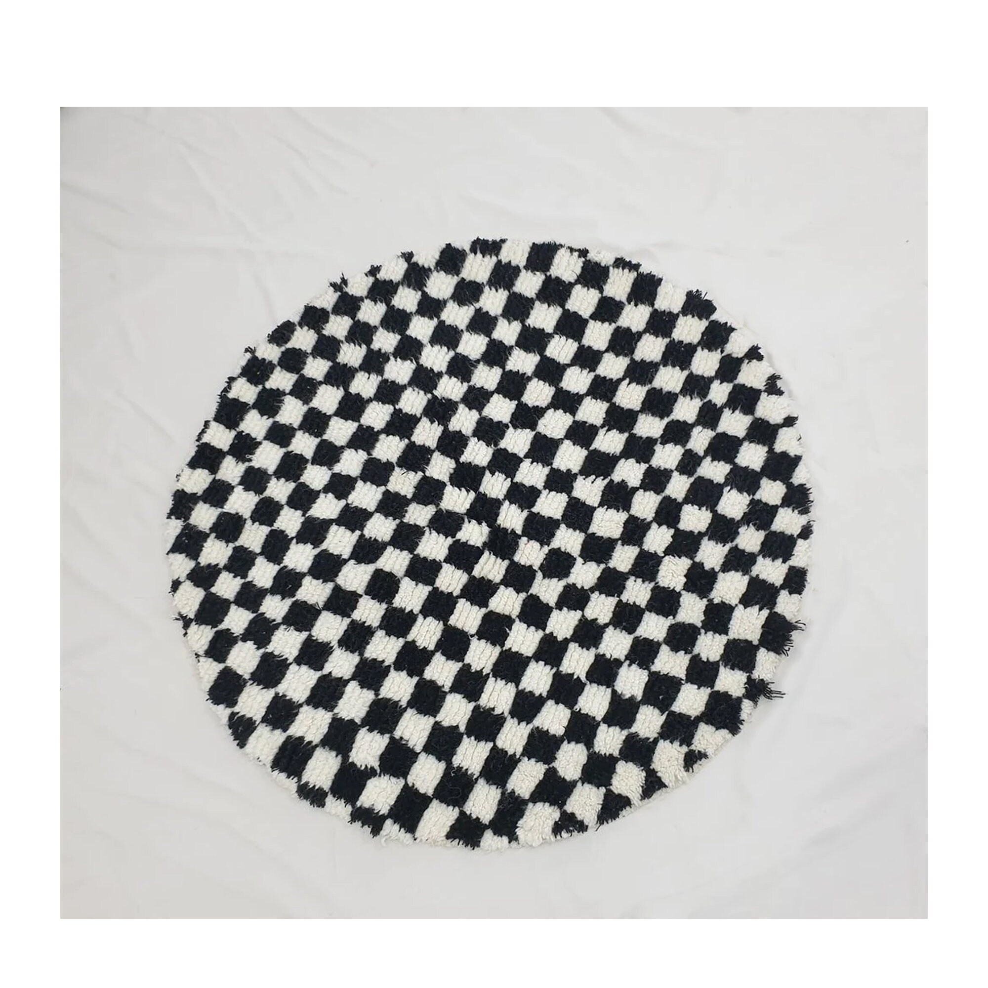 Checkered Round Rug, Black and White, Luxury Mrirt Rug, High Quality ...