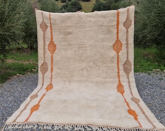Handmade Moroccan Wool Rug, Beni Mrirt Style, Geometric Design (200x290 cm) - handmade rug, Berber rug, soft wool, soft area natural color