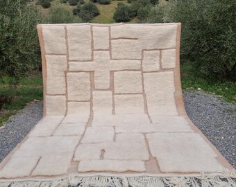 Handmade Moroccan Wool Rug, Beni Mrirt Style, Geometric Design (252x353 cm) - handmade rug, Berber rug, soft wool, soft area natural color