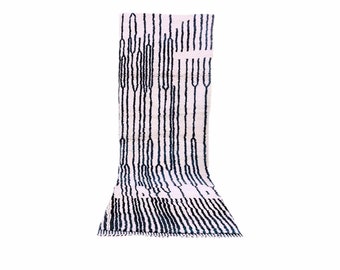 tappeto da corridoio personalizzato, tappeto da corridoio fatto a mano, tappeto da corridoio bianco, tappeto da corridoio beni ourain, tappeto marocchino a linee nere, autentico, tappeto da corridoio berbero, lana morbida