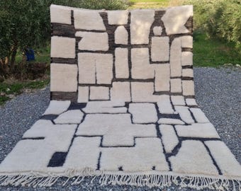 Handmade Berber Wool Moroccan Rug, Beni Mrirt Style, 220x310 cm- natural moroccan rug, natural color, high quality wool, soft area rug