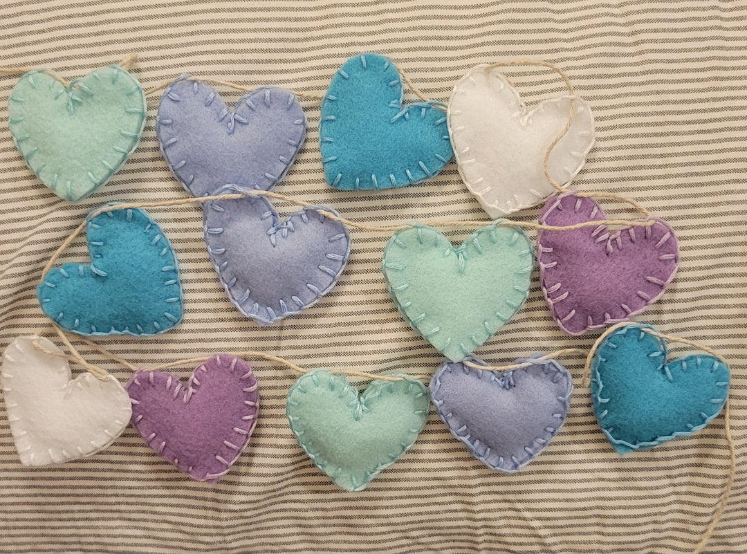 Felt Heart Garland, 60 Inch Handstitched Heart Garland, Valentine's