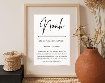 Customizable Noah Name Meaning Sign: Bible Verse Printable (Digital Download)