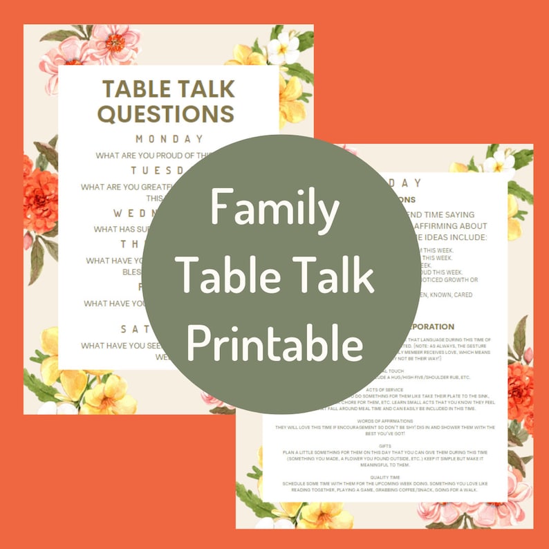 Fun Table Talk Questions Family Table Talk Printable in Spring Floral (digital Download) - Etsy