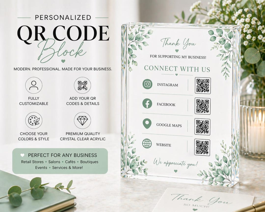 Personalized QR Code Block Sign | Custom Business Display, Social Media ...