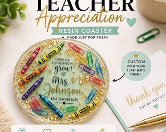Teacher Appreciation Gift Personalized, Custom Teacher Gift, Thank You for Helping Me Grow Gift, Resin Coaster with Name, End of Year