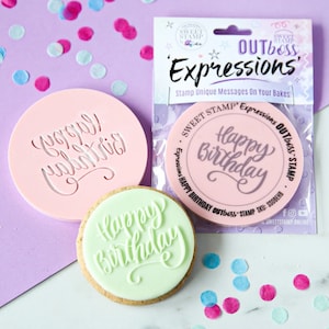 Sweet Stamp - OUTboss Expression - Elegant Happy Birthday Cookie/Cupcake Deboss/Emboss Cupcake Topper, Embossers for Cookies & Cupcakes