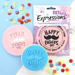 Sweet Stamp - OUTboss Expression - Baffi Happy Fathers Day Cookie/Cupcake Deboss/Emboss Cupcake Topper, Goffratrici per Biscotti & Cupcakes