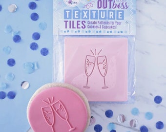 Sweet Stamp Texture Tiles OUTboss - Champagne Glasses Cupcake Topper, Cookie Topper, Embosser, Embossing Cupcake, Embossing Cookies.