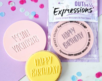 Sweet Stamp - OUTboss Expression - Fun Happy Birthday Cookie/Cupcake Deboss/Emboss Cupcake Topper, Embossers for Cookies & Cupcakes