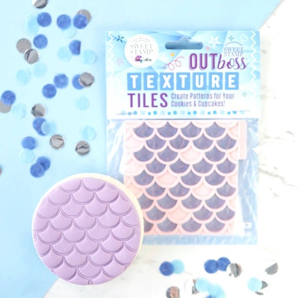 Sweet Stamp Texture Tiles OUTboss - Mermaid Tail Cupcake Topper, Cookie Topper, Embosser, Embossing Cupcake, Embossing Cookies.