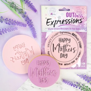 Sweet Stamp - OUTboss Expression - Trendy Happy Mothers Day Cookie/Cupcake Deboss/Emboss Cupcake Topper, Embossers per Cookies & Cupcakes
